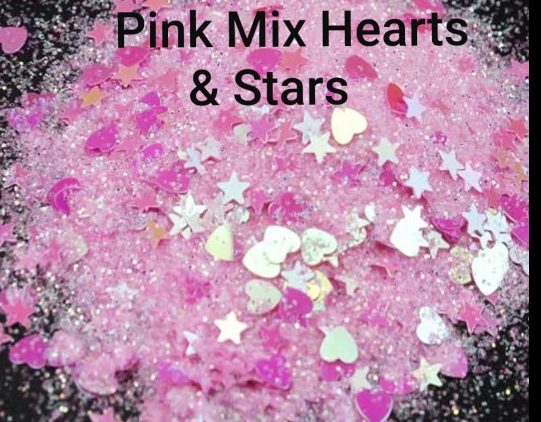 Pink Hearts & Stars Glitter 10g