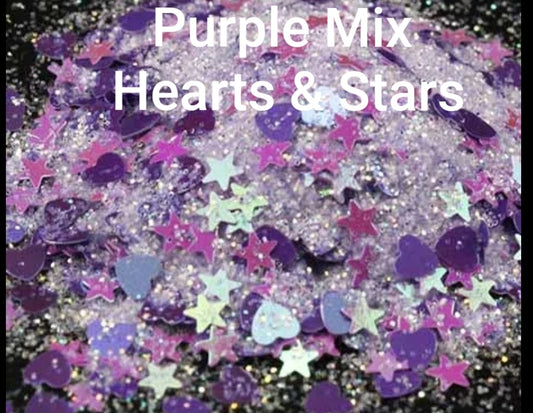 Purple Hearts & Stars Glitter 10g