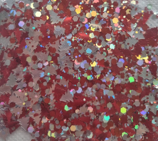 Red & Silver Christmas Trees Glitter 10g